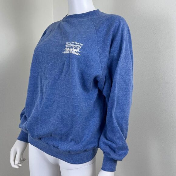 Vintage Levi’s USA Size M Blue Cotton Crewneck Pullover Unisex Sweater Casual - Picture 6 of 15